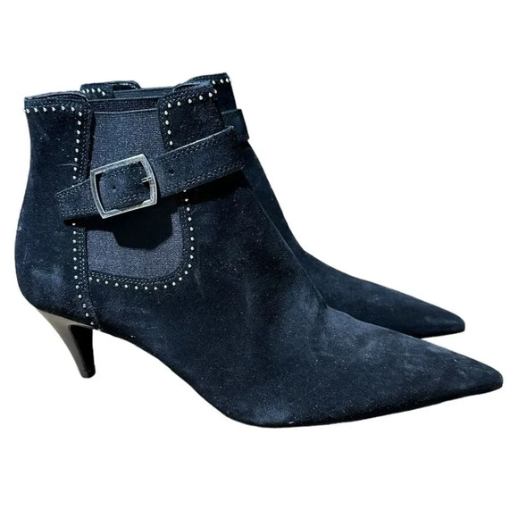 New Saint Laurent Kiki Black Studded Suede Ankle Strap Boots 40 - Picture 1 of 9